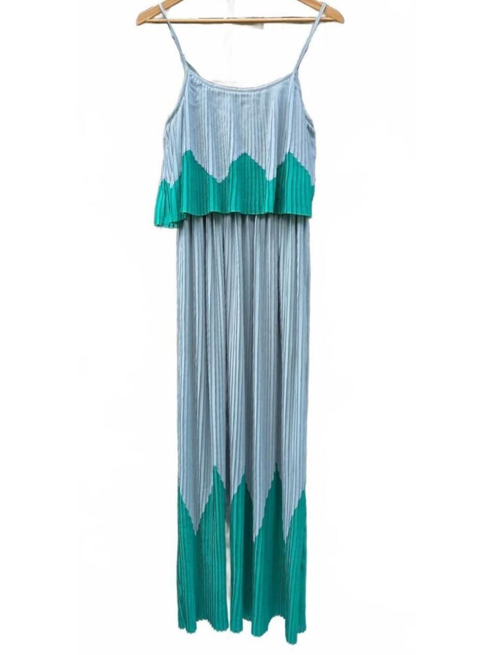 Ya Los Angeles 75% Silk Pleated Chevron Maxi Dress Mint Green Size S Fits 6